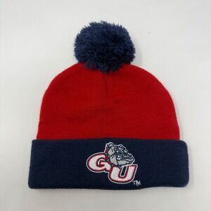 Gonzaga Bulldogs Blue Red Beanie‎ w/ Pom Stocking Cap Hat BECU Boeing Promo EUC